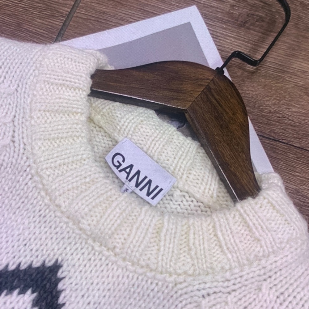 Ganni Cream and Black Geometric Sweater - Picture 4 of 6
